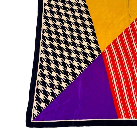 Vintage Christian Dior Silk Scarf Bold Geometric Print Stripes & Houndstooth - Picture 7 of 11